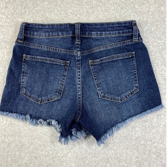 Just USA Denim Shorts Womens 25 Dark Blue Excellent Raw Frayed Hem AB705 - Picture 2 of 9